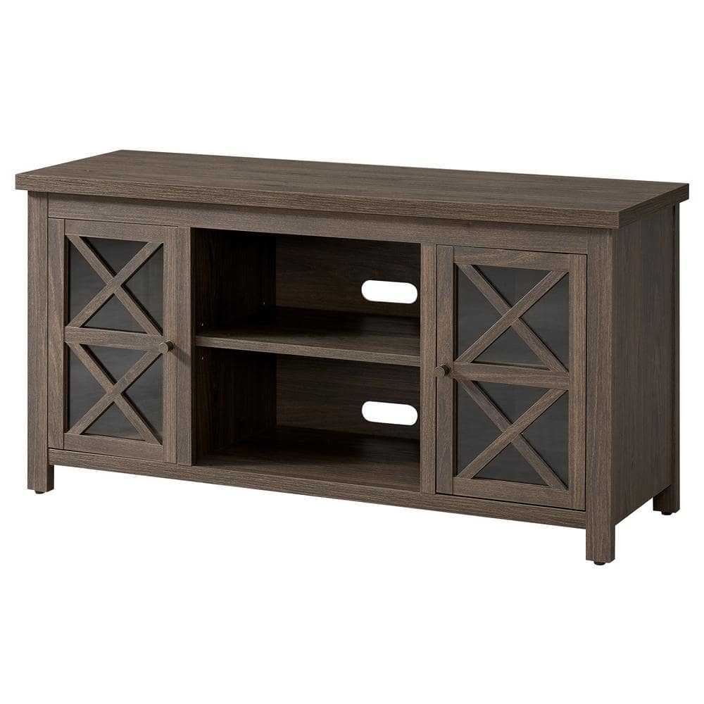 Modern Farmhouse Alder Brown TV Stand with Crisscross Cabinet Doors