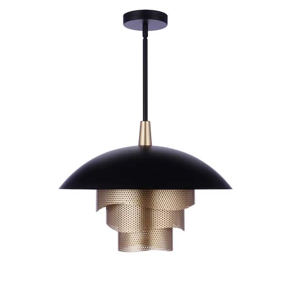CRAFTMADE Sculptural Statement Pendants 18 Watt 1 Light Flat Black/Matte Gold Finish Integrated LED Pendant Light with Iron Shade