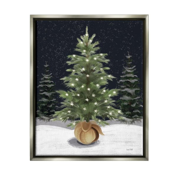 Stupell Industries Christmas Tree Snow Scene by House Fenway 1 Piece Floater Frame Graphic Print Nature Poster Art Print 31 in. x 25 in.