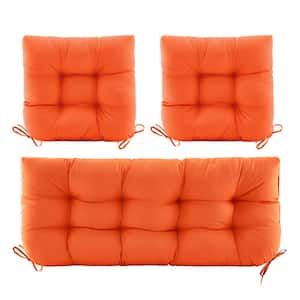 3 Piece Outdoor Chair Cushions Loveseat Outdoor Cushions Set Wicker Patio Cushion for Patio Furniture With Tie, Orange