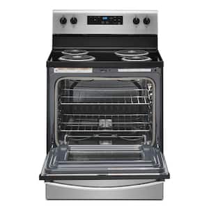 30 in. 4.8 cu. ft. 4 Burner Element Electric Range with Self-Cleaning in Stainless Steel with Storage Drawer
