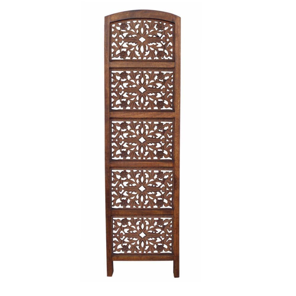 Handmade Dark Brown Mango Wood 4-Panel Room Divider