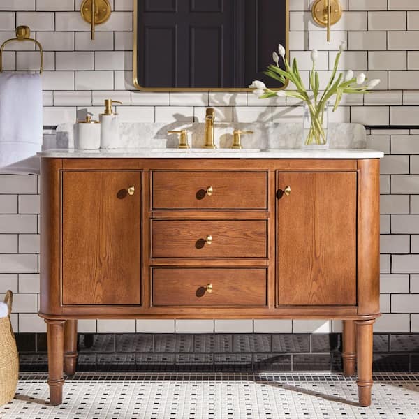 Collette 48 in. Single Sink Cinnamon Oak Bath Vanity with White Carrara Marble Top (Assembled)