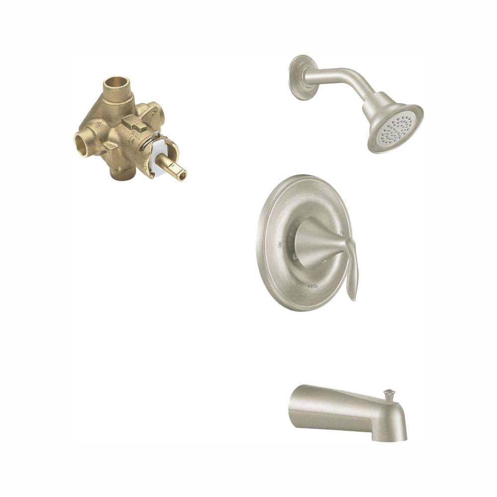 MOEN Eva Single-Handle 1-Spray Posi-Temp Tub and Shower Faucet with Eco-Performance in Brushed Nickel (Valve Included) -  T2133EPBN-2520