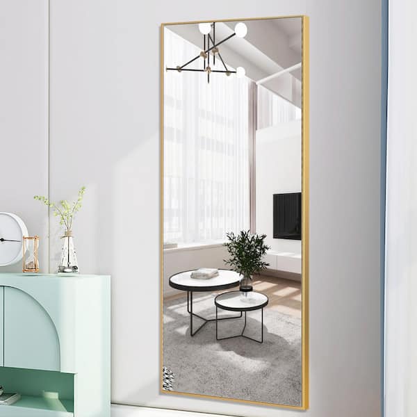 PexFix 22 in. x 65 in. Modern Rectangle Framed Full-Length Mirror Gold  Aluminum Alloy Mirror Standing Mirror, Standing Holder 6522LHJXB-GL - The  Home Depot