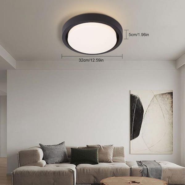 OUKANING 12.59 in. 1-Light Modern Minimalist Round Black Flush