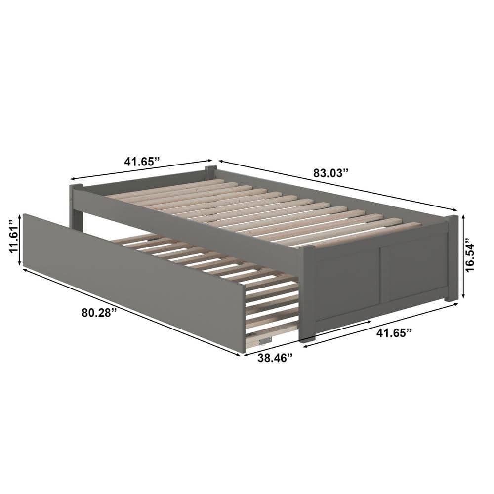 Gray Twin XL Wood Platform Bed with Trundle and Slats