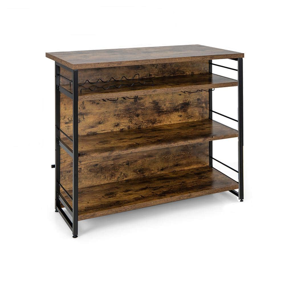 Brown Wood 47 in. Kitchen Island with 4-Tier Storage Shelf and Long Footres