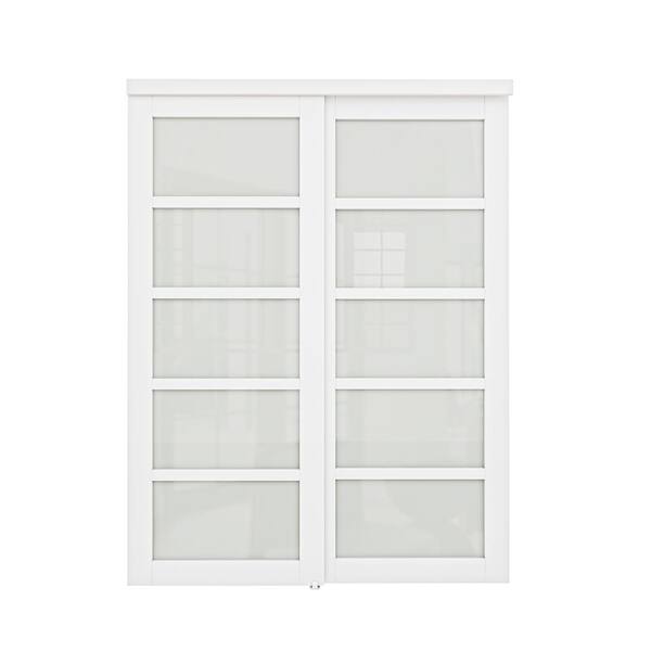 ARK DESIGN 60 in. x 80 in. 5 Lite Tempered Frosted Glass and White MDF ...