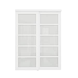 60 in. x 80 in. 5 Lite Tempered Frosted Glass and White MDF Interior Closet Sliding Door with Hardware Kit