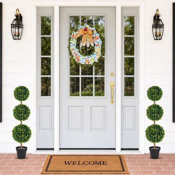 3 ft. Artificial Boxwood Trees in Pot for Front Door, Porch, Patio, Garden and Indoor Outdoor Decor, Set of 2