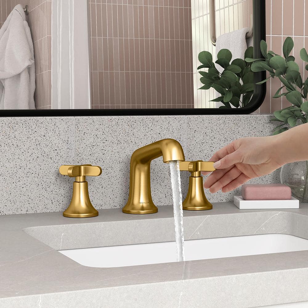 Vibrant Moderne Brushed Brass Widespread Bathroom Faucet