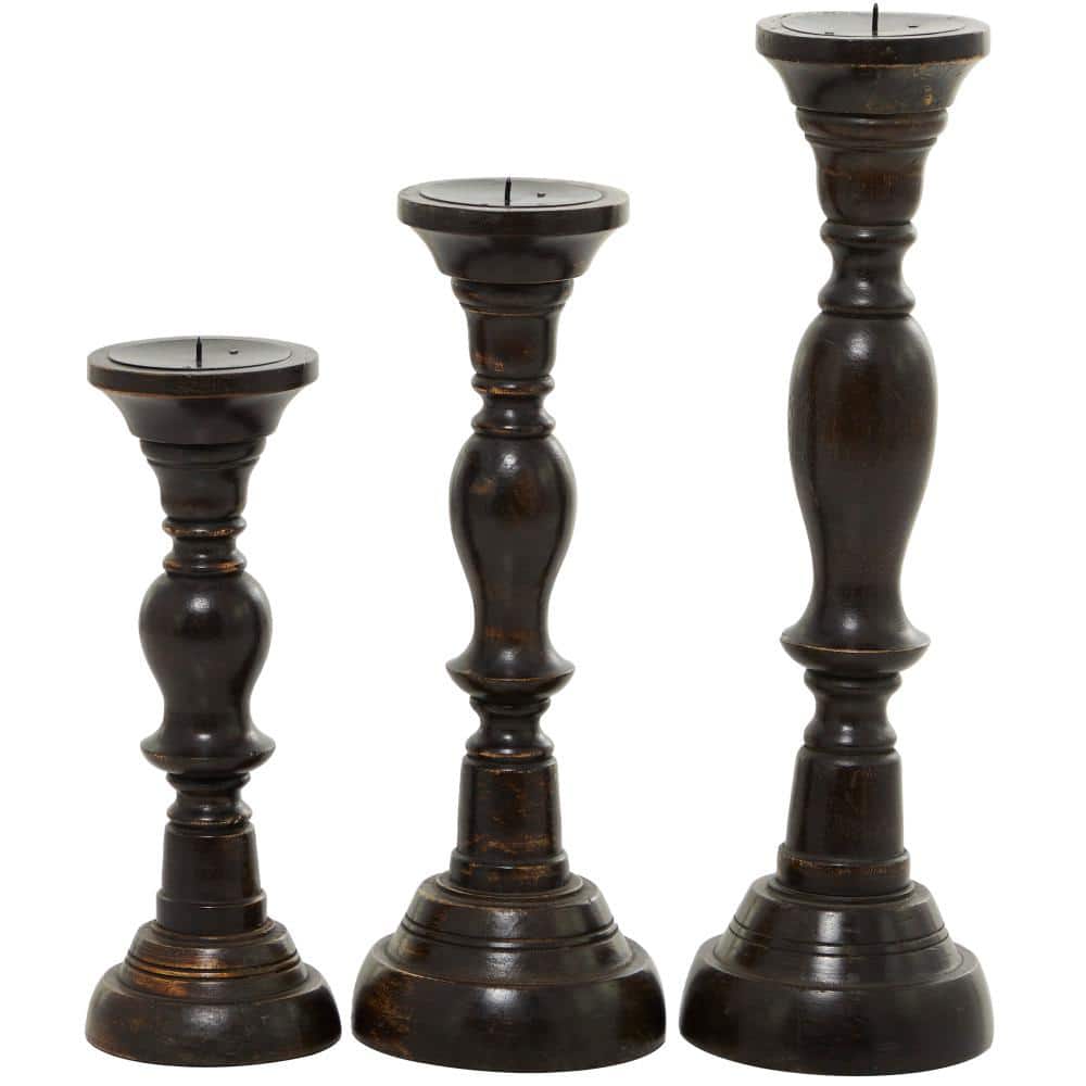 Elegant Espresso Wood Candle Holder Trio, 18" 15" 12"H