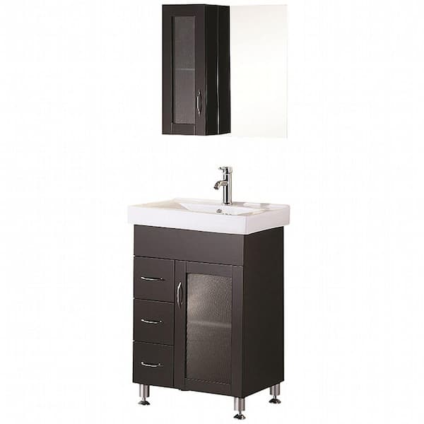 Design Element Oslo 24 in. W x 18 in. D Vanity in Espresso with Porcelain Vanity Top and Mirror in White