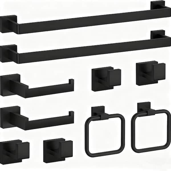 10 -Piece Bath Hardware Set with Mounting Hardware in Matte Black, Towel Racks for Bathroom Wall Mounted
