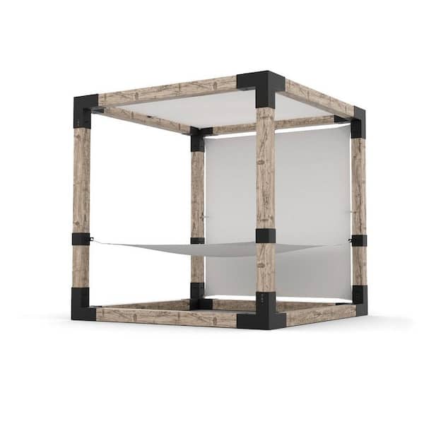 TOJA GRID 8 ft. x 8 ft. Wood 2-Person Black Hammock Pergola Kit with 2 White Shade Sail for 6 in. x 6 in.