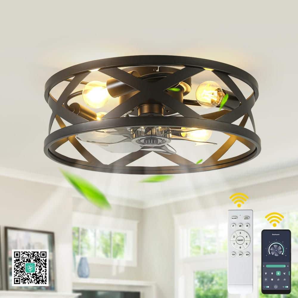 Oaks Aura Haven 20 in. Indoor Modern Flush Mount Black Fandelier w