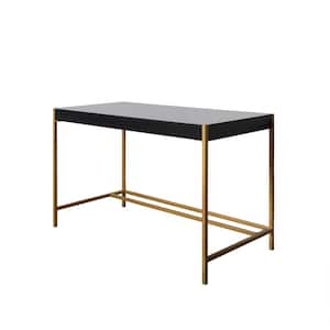 Bevie 47 in. Black w. Gold Rectangle Wood Writing Desk Console Table