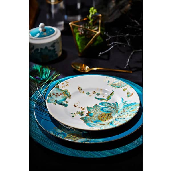 222 Fifth ELIZA TEAL Dinner Plates 4 Four