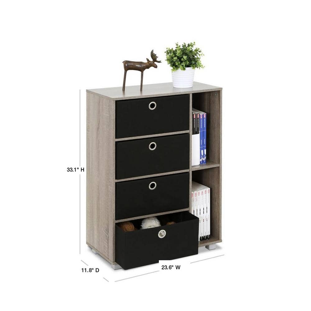 French Oak Grey and Black Medium Storage Cabinet with 4 Drawers