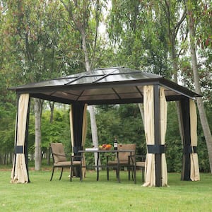 12 ft. x 10 ft. Aluminum Frame and Polycarbonate Hardtop Gazebo Canopy Cover with Mesh Net Curtains and Durability
