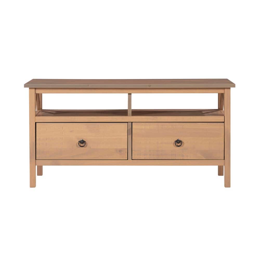 Rustic Gray 48'' Media Stand with Open Shelf and Storage Drawers