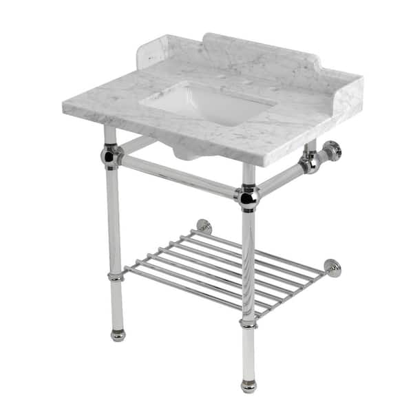 Kingston Brass Pemberton 30 in. Marble Console Sink with Acrylic Legs in Marble White/Polished Chrome