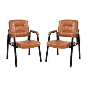 Caramel Office Guest Chair Set of 2, Leather Executive Waiting Room Chairs, Lobby Reception Chairs with Padded Arm Rest