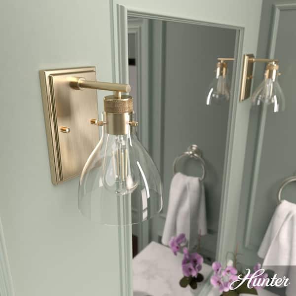 Hunter Van Nuys 1 Light Alturas Gold Wall Sconce with Clear Glass Shade Bathroom Light