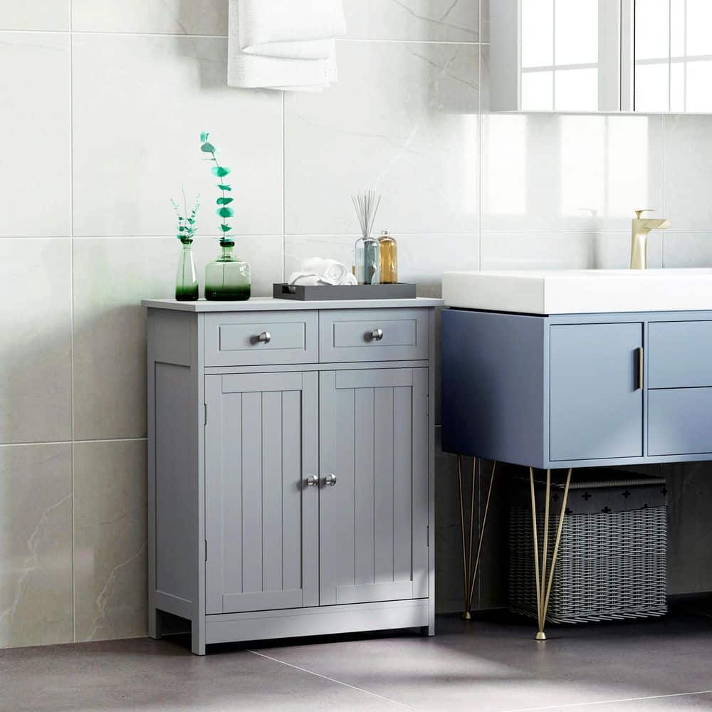 23.5 in. W x 11.75 in. D x 29.5 in. H Gray Wood Freestanding Linen Cabinet with Drawers and Adjustable Shelf price history on PriceWatchPro