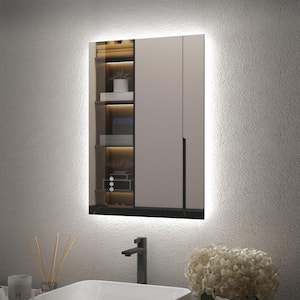 20 in. W x 28 in. H LED Lighted Backlit Modern Rectangular Frameless Anti-Fog Tempered Glass Wall Bathroom Vanity Mirror