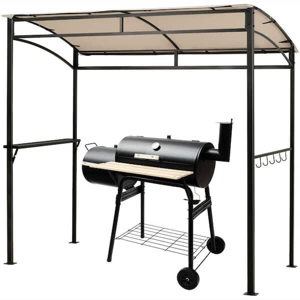 7 ft. x 3.5 ft. Beige Grill Gazebo with Serving Shelf and Storage Hooks