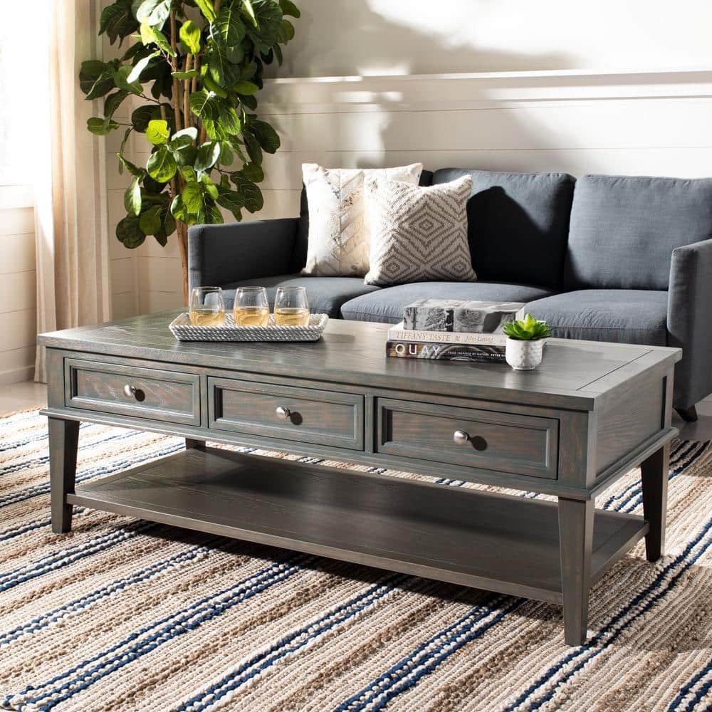 Transitional Ash Grey Rectangular Coffee Table with Storage
