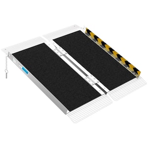 Two Step Ramp 2 Feet Portable Folding Wheelchair Ramp Non-Skid Aluminum Threshold ...