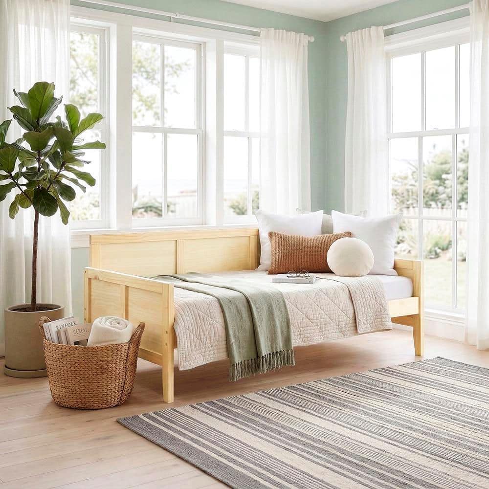 その他 Daybed Malta II Cream Lazzara Spaced Natural Pine Finish Pine Veneer Wood Frame Twin