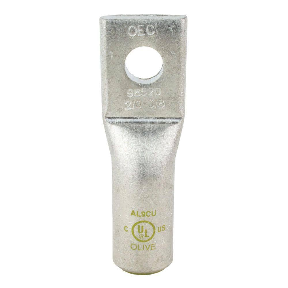 Aluminum 1-Hole Straight Short Barrel Compression Lug for #2/0 Stranded Wir