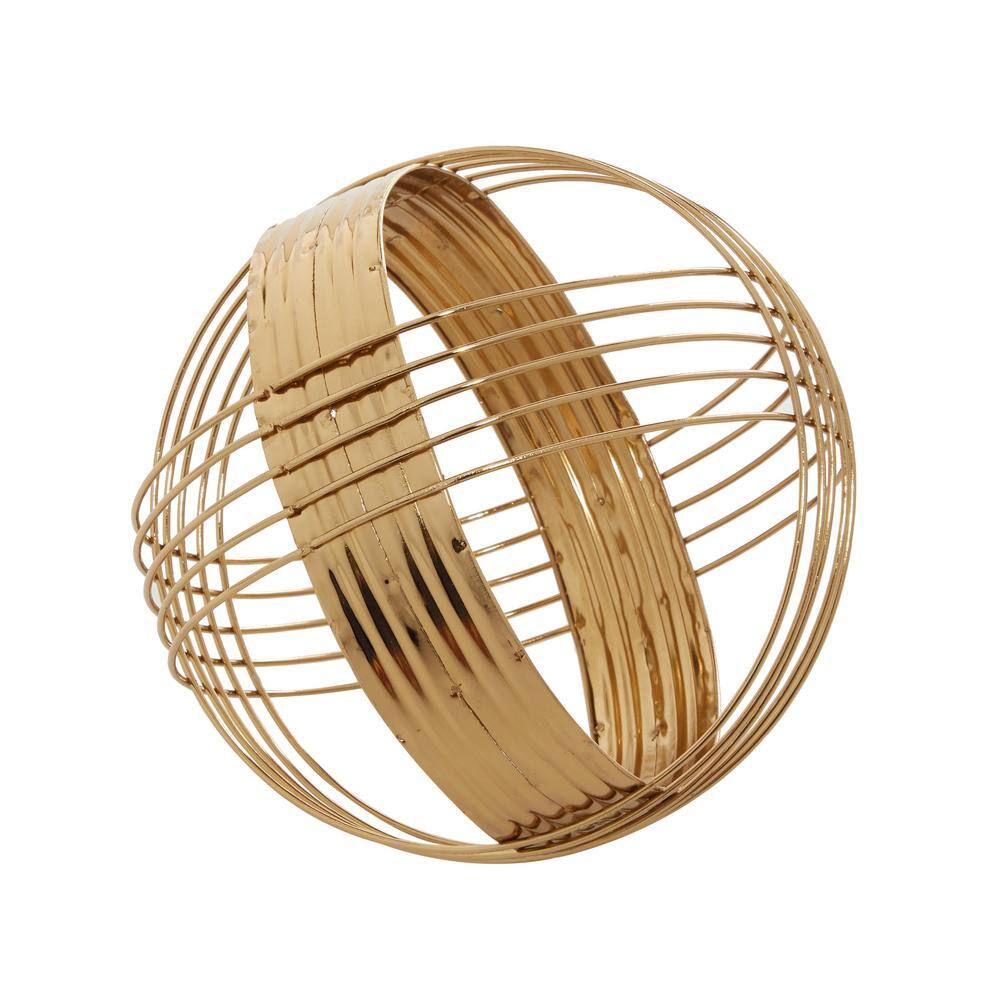 Gold Metal Geometric Wire Orb Sculptures, Set of 3