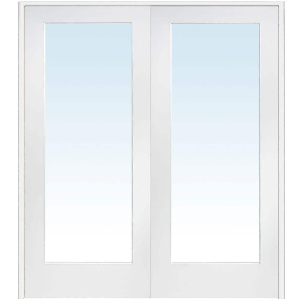 Primed White MDF 1 Lite Clear Glass Prehung Interior French Door 72" x 80"