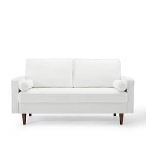 Valour 61.5 in. White Velvet 3-Seater Loveseat with Removable Cushions