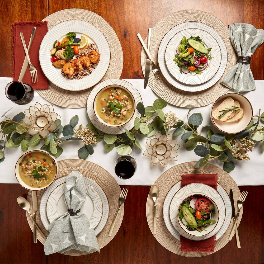 Monroe White Ceramic Embossed 12-Piece Dinnerware Set