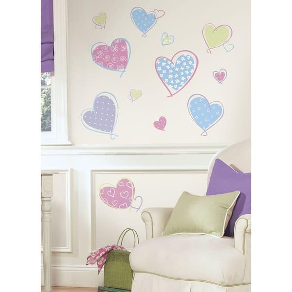 RoomMates 5 in. x 11.5 in. Hearts Peel and Stick Wall Decal