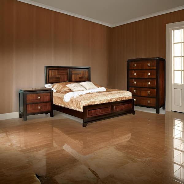 Benjara Ro 3-Piece Brown Solid Wood Full Size Transitional Bedroom Set