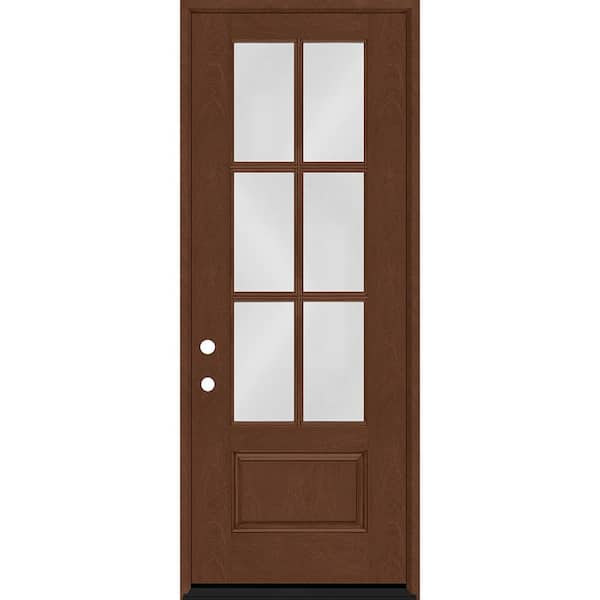 Regency 36 in. x 96 in. 3/4-6 Lite Clear Glass RHIS Chestnut Stained Fiberglass Prehung Front Door