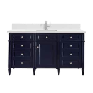 Brittany 60.0 in. W x 23.5 in. D x 34.0 in. H Bathroom Vanity in Victory Blue with White Zeus Silestone Quartz Top