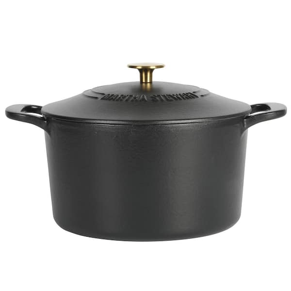 MARTHA STEWART 7 qt. Gatwick Enameled Cast Iron Dutch Oven in Matte Black  with Gold Knob Lid, 1-Set 97291.02R - The Home Depot