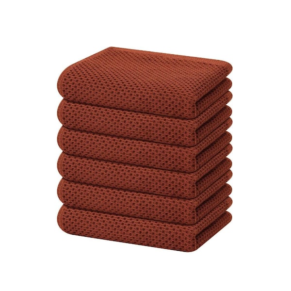 Rust Waffle Weave 100% Cotton Kitchen Dish Towels Set of 6, Soft Absorbent Quick Drying, 13 in x 28 in