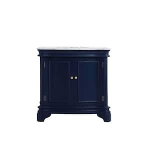 Timeless Home 36 in. W x 21.5 in.D x 35 in.H Single Bath Vanity in Blue with Marble Vanity Top in White with White Basin