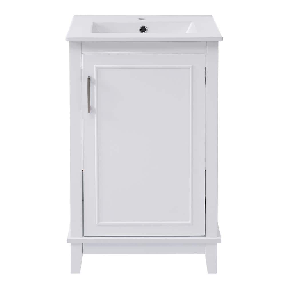 20 in.W White Freestanding Bathroom Vanity Storage Cabinet with White Ceramic Sink, Solid Wood Legs, Silver Handles price history on PriceWatchPro