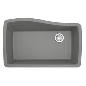Undermount Quartz Composite 33 in. Single Bowl Kitchen Sink in Grey