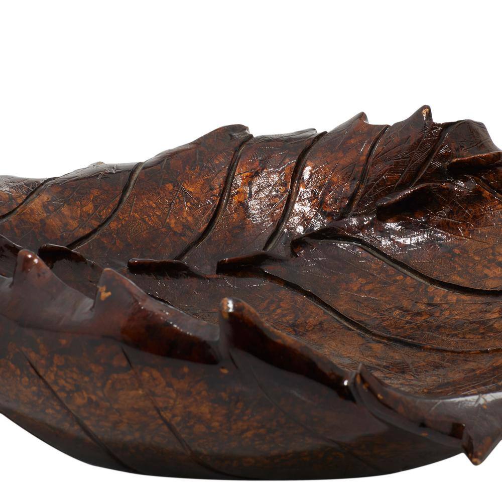 Amber Leaf Intricate Carved 22" Polystone Decorative Bowl with Stand